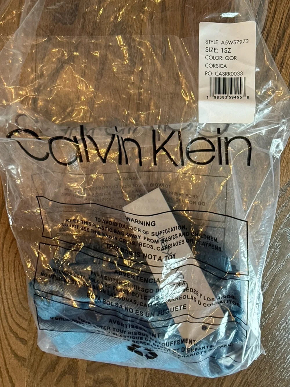 Calvin Klein Teal and Silver geometric Zebra-Stripe Wrap Scarf